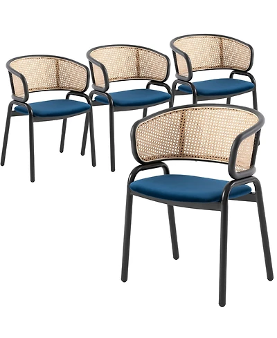 LeisureMod Ervilla 4-pcs Modern Upholstered Kitchen Dining Chair - Comfortable Velvet Cushion and Powder-Coated Metal Frame