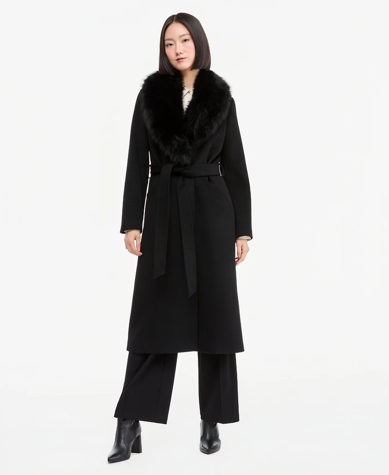 Michael Kors Women's Belted Faux-Fur Trimmed Wrap Coat