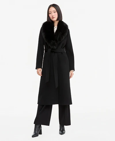 Michael Kors Women's Belted Faux-Fur Trimmed Wrap Coat