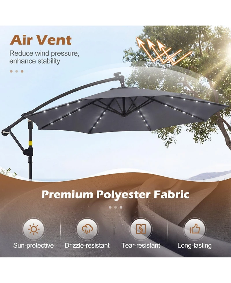 Sugift 10 Ft Solar Led Offset Cantilever Patio Hanging Outdoor Market Umbrella