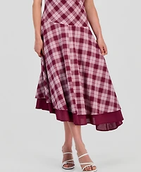 And Now This Petite Plaid Asymmetrical Short-Sleeve Maxi Dress, Macy's Exclusive