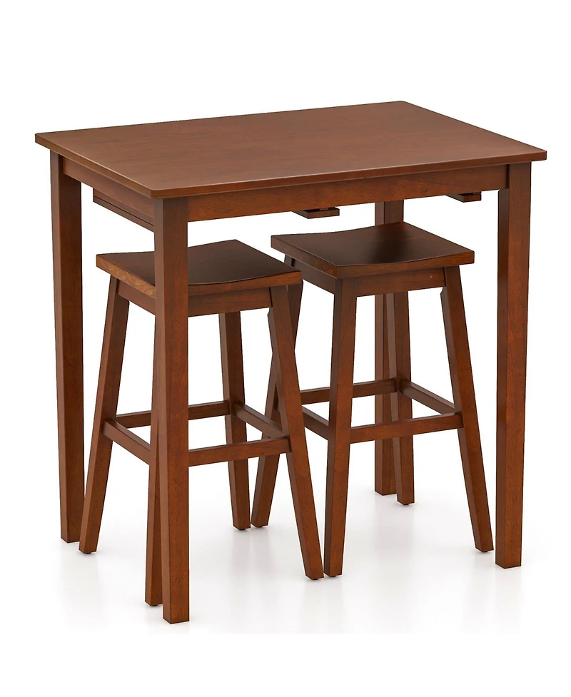 Sugift 3-Piece Bar Table Set with Pub Table and 2 Saddle Stools