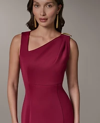 Donna Karan New York Women's Asymmetrical Neck Sheath Midi Dress