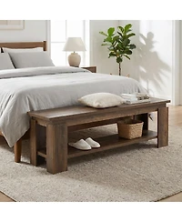 Tribesigns 63 Inch Entryway Bench With Storage Shelf, Farmhouse Wooden Shoe Bench For Hallway, Mudroom, Bedroom