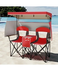 Sugift Double Beach Chair with Adjustable Canopy and 3 -Side Shading Curtains