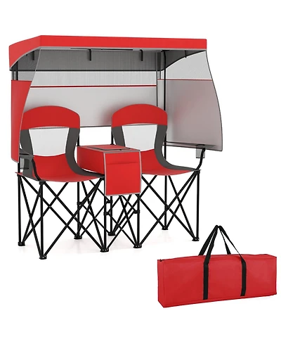 Sugift Double Beach Chair with Adjustable Canopy and 3 -Side Shading Curtains