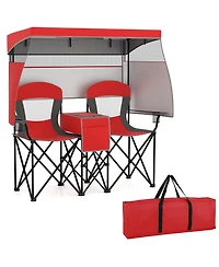 Sugift Double Beach Chair with Adjustable Canopy and 3 -Side Shading Curtains