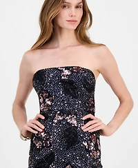 Lulus Women's Cosmo Floral Sequin Strapless Mini Dress