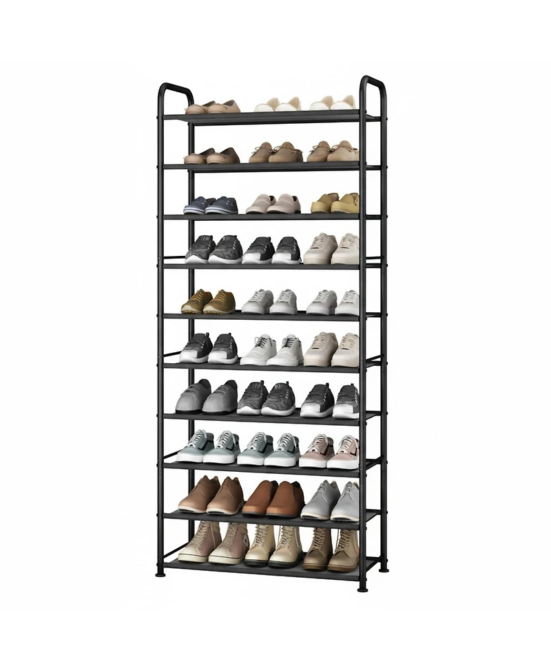 Yigii 10-Tier Shoe Rack Sturdy Mesh Shelves Large Capacity Adjustable Feet