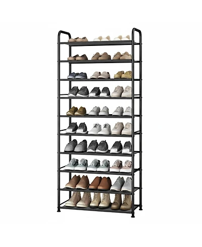 Yigii 10-Tier Shoe Rack Sturdy Mesh Shelves Large Capacity Adjustable Feet