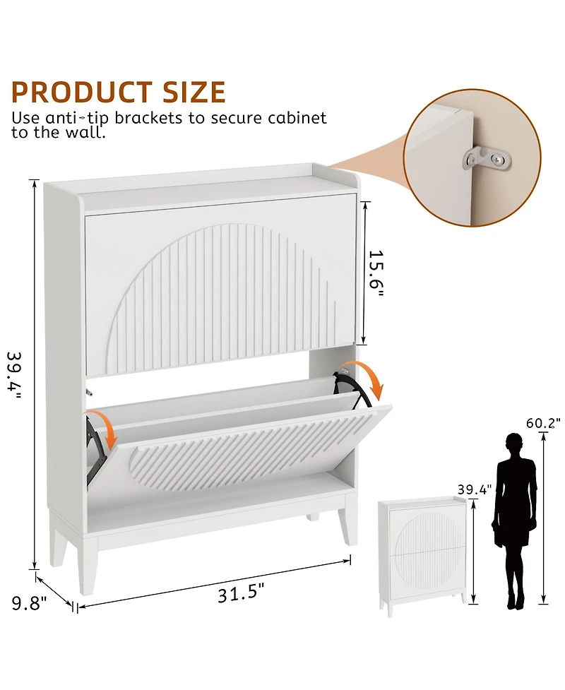 Yigii Narrow Flip Drawer Shoe Cabinet Storage Entryway Hallway Large Capacity Sturdy Space Saving