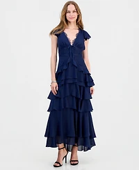 Lulus Women's Sai V-Neck Short-Sleeve Tiered Midi Dress