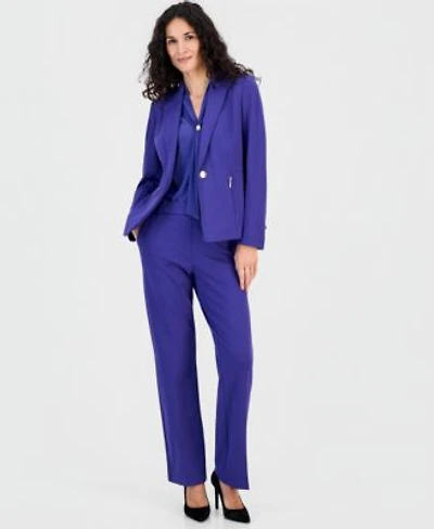 Kasper Womens Notch Collar Blazer Tie Neck Sleeveless Blouse Audrey Pull On Straight Leg Pants