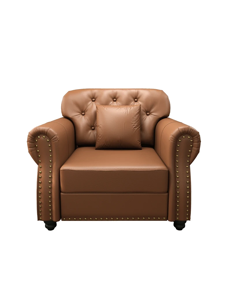 Maison Boucle 41.3'' Faux Leather Sofa Chair, Tufted Nailhead, Solid Wood