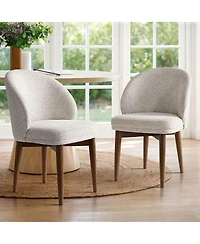 Maison Boucle Upholstered Barrel Dining Side Chairs with Walnut Wood Legs, Set of 2