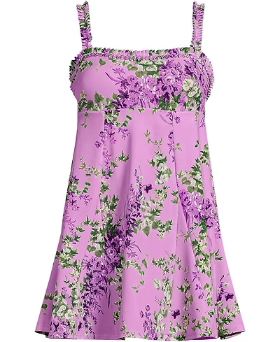 Lands' End Women's Tugless Pleated Ruffle Swim Dress
