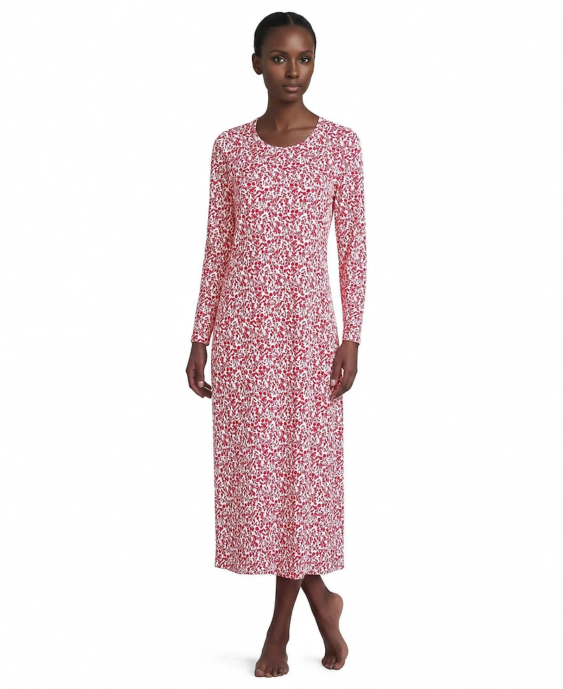 Lands' End Women's Tall Cotton Long Sleeve Midcalf Nightgown