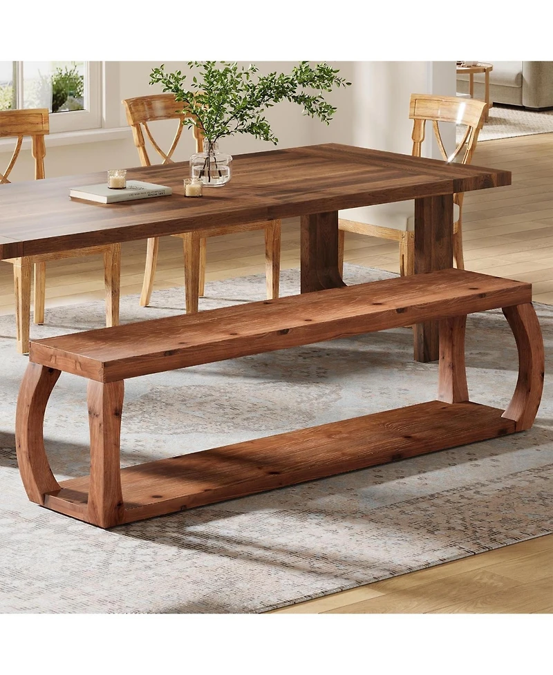 Tribesigns 2-Tier Solid Wood Dining Bench,59"Long Farmhouse Entryway Bench with Open Shelves,Rustic Storage Wooden Seating