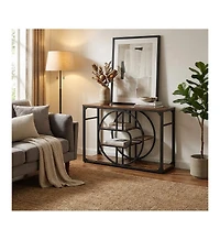 homfan Industrial 5-Tier Console Table with O-Shaped Metal Frame, 55" Narrow Entryway Table with Storage Shelves