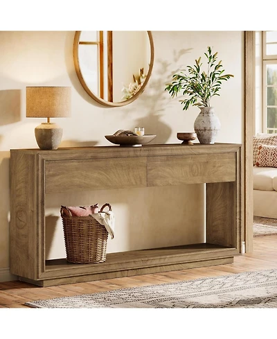 Tribesigns 63" Console Table with 2 Drawers, Farmhouse Entryway Table with Open Storage Shelf, Wooden Sofa Console Behind the Couch