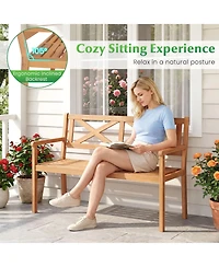 Sugift 2-Person Acacia Wood Garden Bench with Wide Armrests and Slatted Seat