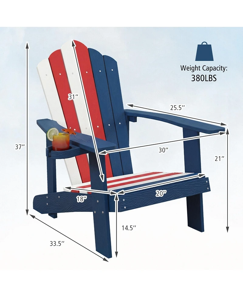 Sugift Weather Resistant Hips Outdoor Adirondack Chair with Rotatable Cup Holder