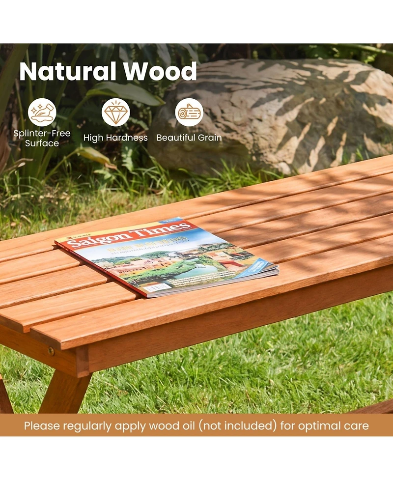 Sugift 2-Seat Wooden Garden Patio Bench with X Shaped Legs and Slatted Seat
