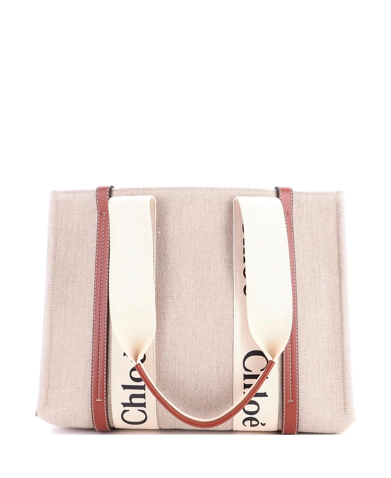 Pre-Owned Chloe Medium Woody Tote Canvas with Leather