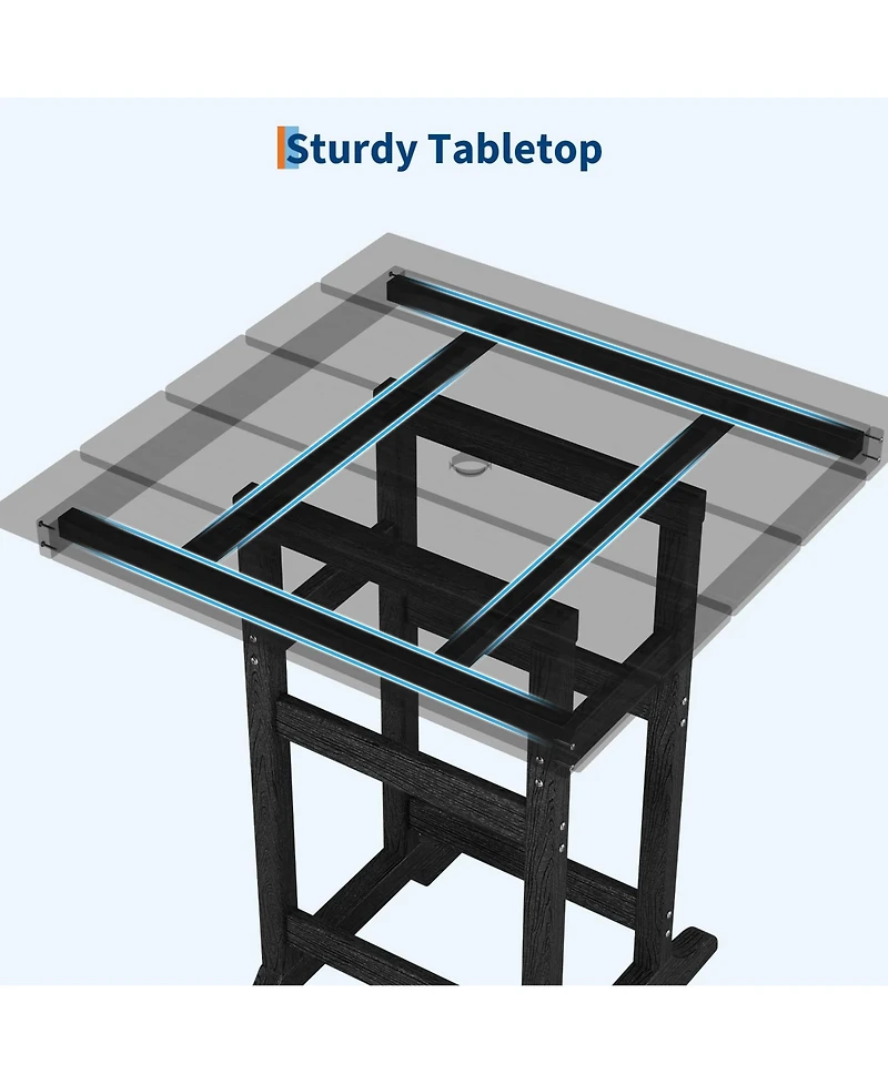 homfan 31.5" Square Hdpe Wood Grain Outdoor Bar Table – 39.6" High Weatherproof Pub with Umbrella Hole, 300 lb Capacity for Patio and Poolside