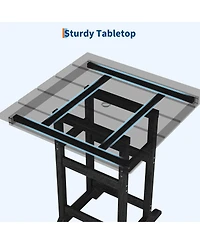 homfan 31.5" Square Hdpe Wood Grain Outdoor Bar Table – 39.6" High Weatherproof Pub with Umbrella Hole, 300 lb Capacity for Patio and Poolside