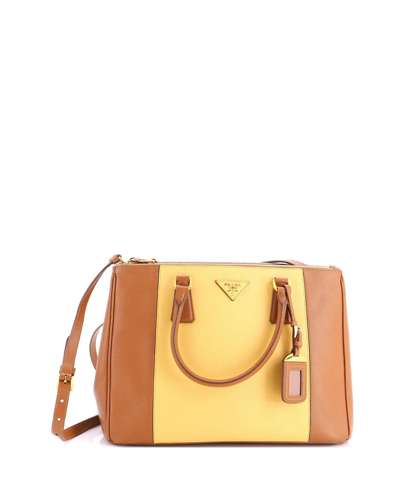 Pre-Owned Prada Medium Bicolor Double Zip Lux Tote Saffiano Leather