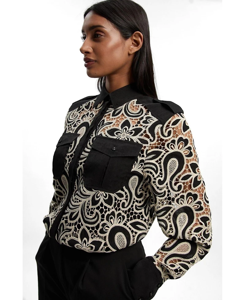 Karen Millen Women's Cutwork Detail Long Sleeve Shirt