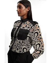 Karen Millen Women's Cutwork Detail Long Sleeve Shirt