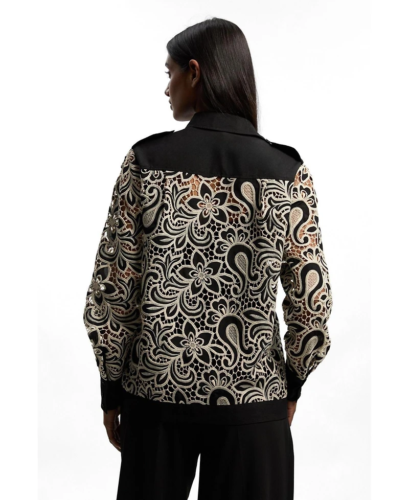 Karen Millen Women's Cutwork Detail Long Sleeve Shirt