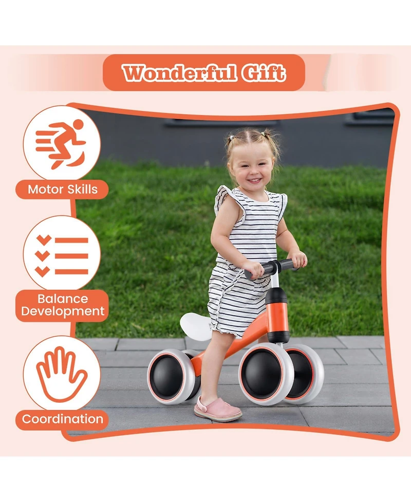 Toddler Balance Bike with 4-Wheel Design for Stability and Easy Riding