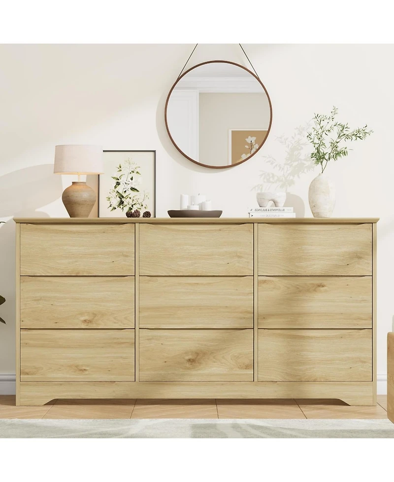 gaomon Wooden Dresser with 9 Drawers, Tall Modern Closet with Deep Storage, Large Chest of Drawers with Wide Top, Long Storage Dresser for Bedroom