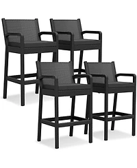 gaomon Set of 4 Wicker Bar Stools, 30 Inch Outdoor Counter Height with Thickened Cushions, Backrest and Footrest