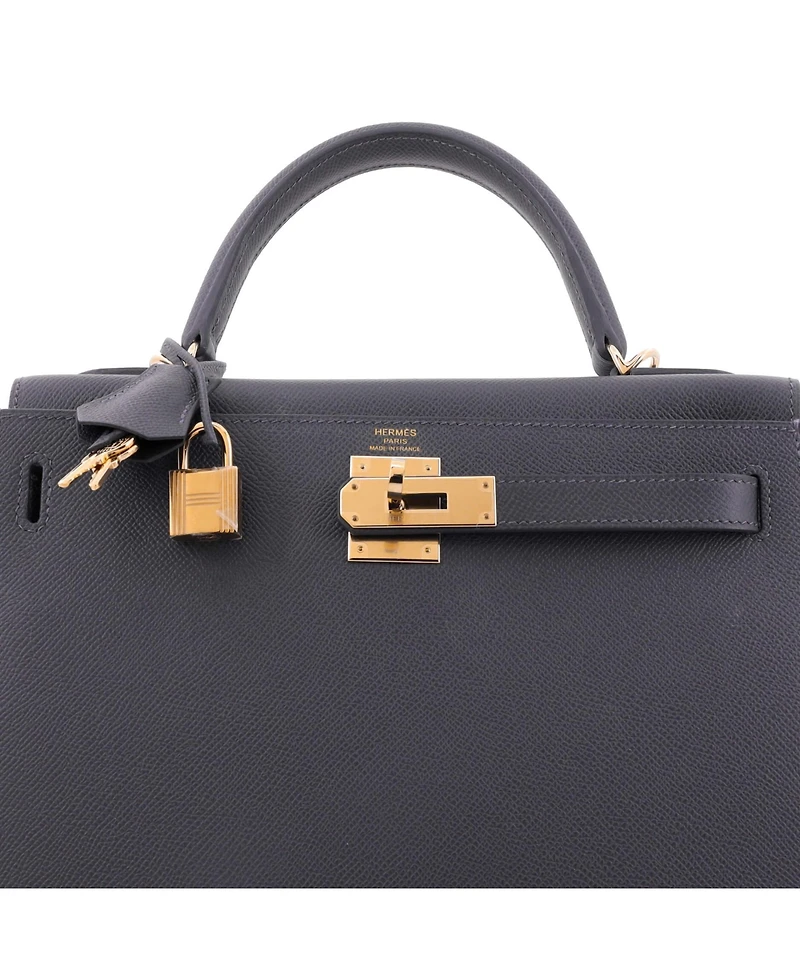 Pre-Owned HERMES Kelly 28 Handbag Grey Epsom with Permabrass Hardware