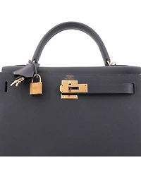 Pre-Owned HERMES Kelly 28 Handbag Grey Epsom with Permabrass Hardware