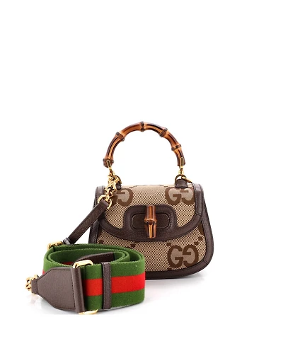 Pre-Owned Gucci Mini Bamboo 1947 Top Handle Bag Jumbo Gg Canvas