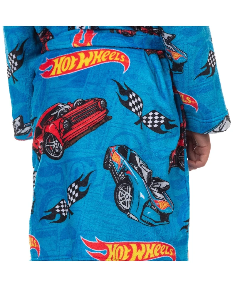 Hot Wheels Robe Boys' 4- 16 Kids Soft Fleece Hooded Bathrobe Front Tie-Closure Loungewear