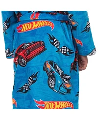 Hot Wheels Robe Boys' 4- 16 Kids Soft Fleece Hooded Bathrobe Front Tie-Closure Loungewear
