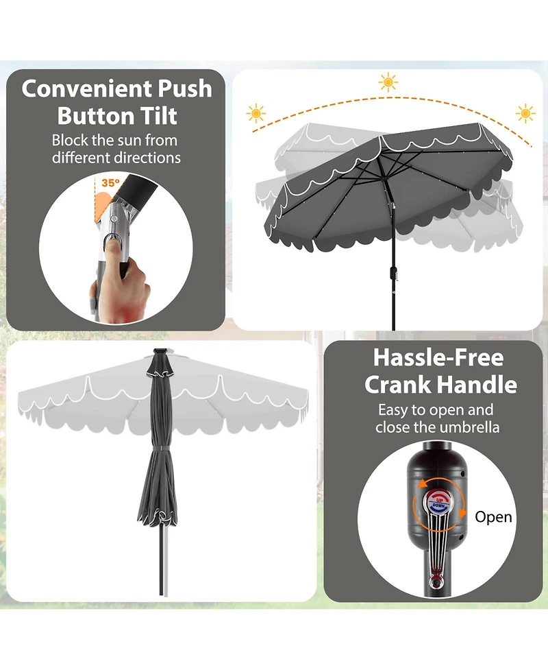 Sugift 10 ft Solar Patio Umbrella with 24 Led Lights Vented Top and Crank Lift