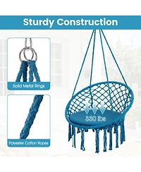Sugift Macrame Bohemian Swing Hammock Chair with Round Cushion and Metal Rings