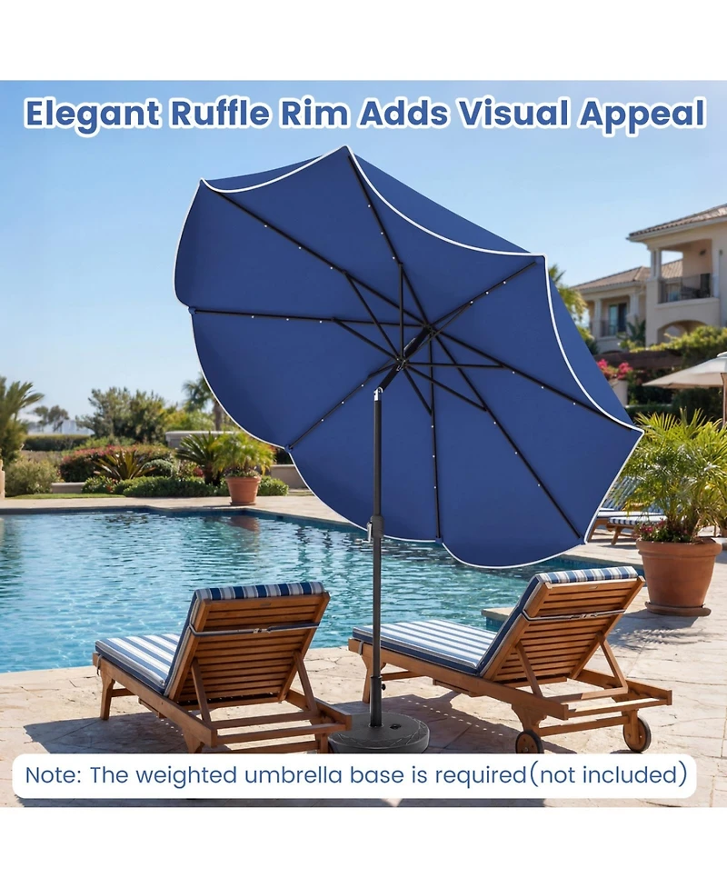 Sugift 10 ft Scalloped Solar Patio Umbrella with 24 Led Lights and Tilt Crank