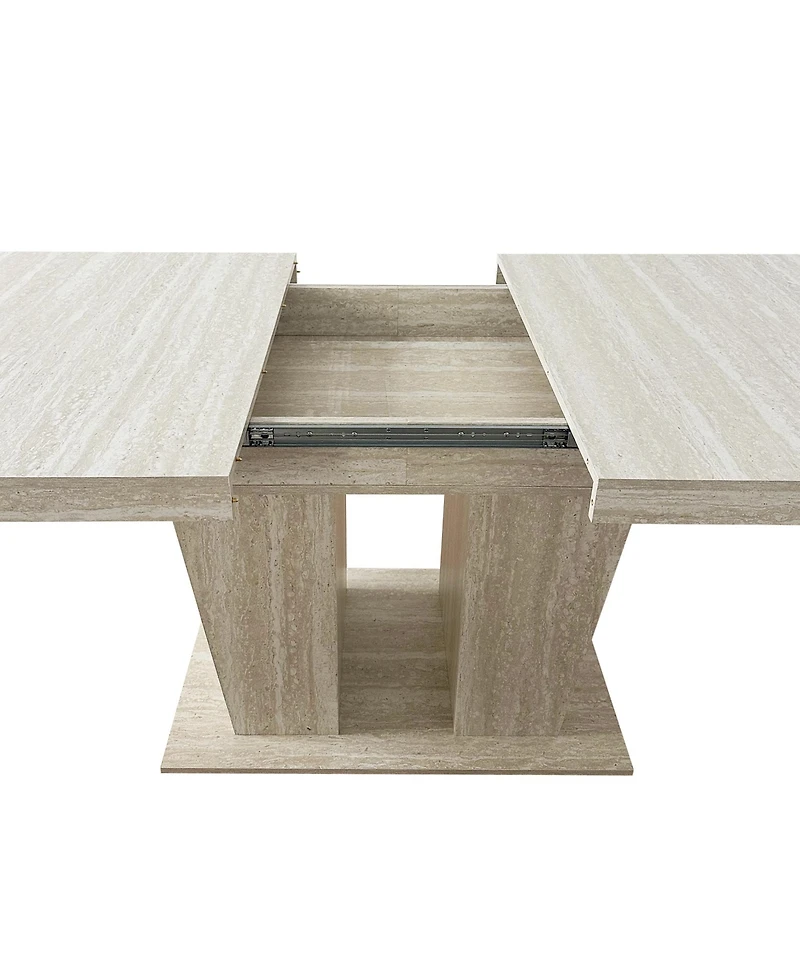 Boyel Living Rectangular extendable dining table, suitable for 6-10 people, with veined travertine pattern, simple and elegant