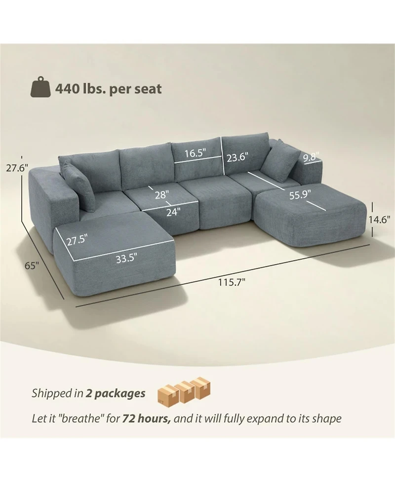 Clihome Modular U-Shaped Sectional Sofa - Deep Velvet Cloud Couch with Removable Cushions