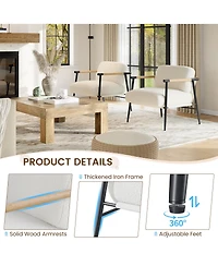homfan Modern Accent Chair - Comfy Chair with Metal Frame and Wooden Armrest, Cozy Reading Chair with Soft Cushion for Bedroom Living Room
