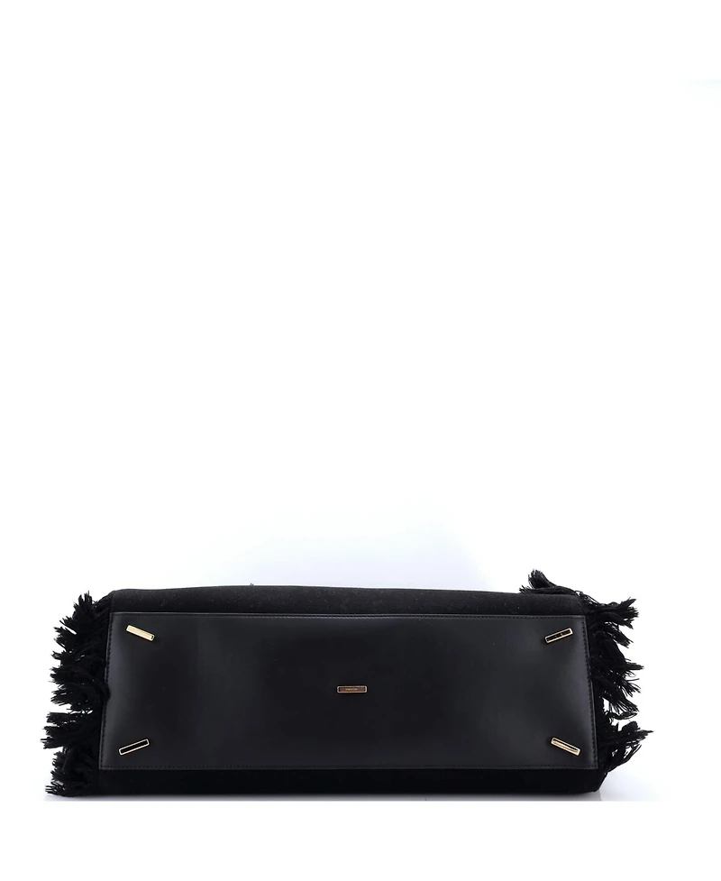 Pre-Owned Salvatore Ferragamo Large Hug Shoulder Bag Fringed Canvas and Leather
