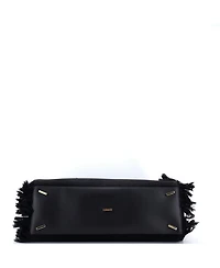 Pre-Owned Salvatore Ferragamo Large Hug Shoulder Bag Fringed Canvas and Leather